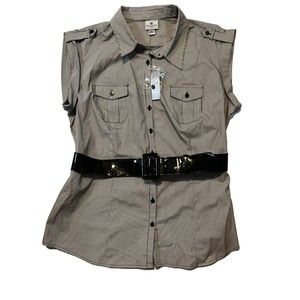 Worthtington Womens Blouse Size XL Cap Sleeve Belted Work Career